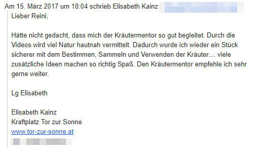 Emailkommentar von Elisabeth